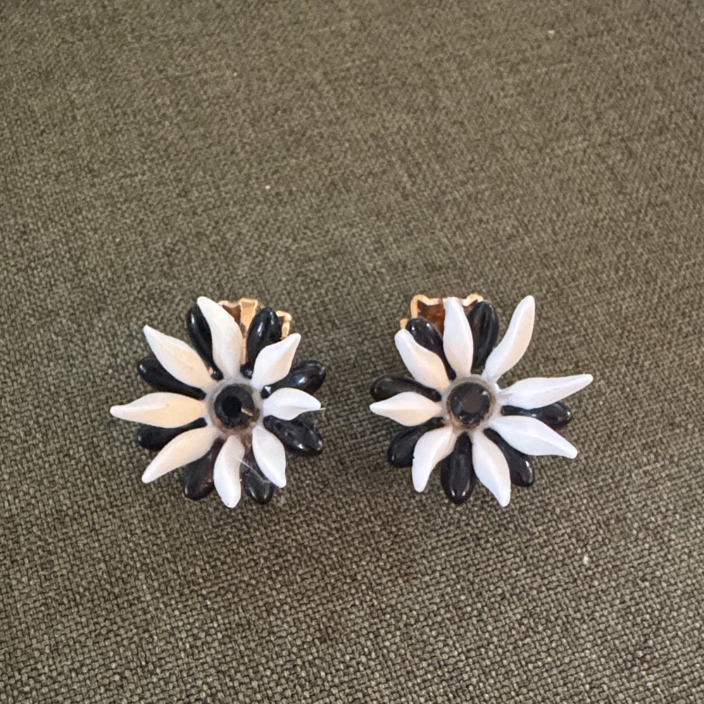 Black and White Floral Earrings